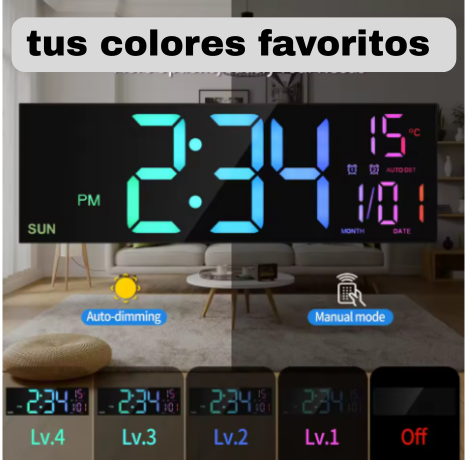 Reloj de pared digital multicolor
